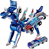 Collision Transformation Dinosaur Car Toy,2 Magnetic Cars Transform into Dinosaur Toys, for Kids Toddler Fun Deformation Robot Dino Car Christmas Birthday Gift Toys for Boys(Blue)