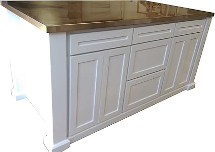 6ft White Kitchen Island With Stainless Steel Counter Top With