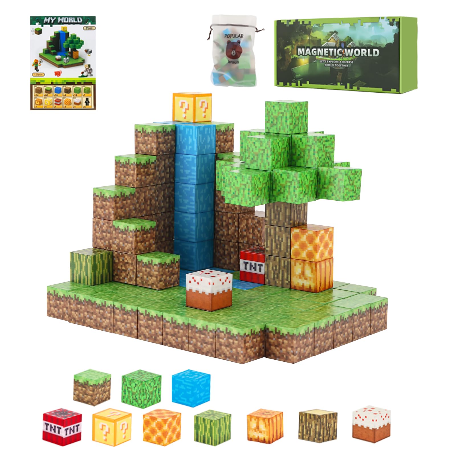 MEESHEEP 128PCS Magnetic Blocks - Waterfall, Build Exact Models Shown in Pictures | STEM Montessori Toys for Girls & Boys Age 3-10 | Inspiring Creativity, Imagination | Suprise Gifts for Kids