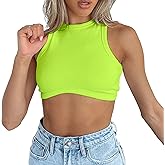 Dwnval Sexy Sleeveless Crewneck Tank Top Ribbed Knitted Crop Tops for Women