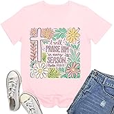 Rwabing Christian Shirts for Women Jesus T-Shirt Praise God in Every Season Tee Tops