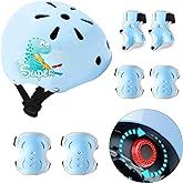 Kids Bike Helmet Knee Elbow Pads Wrist Guards Protective Gear Set Adjustable Toddler Helmets for Ages 3-5, 2-8 Girls Boys for Skateboard Cycling Bike Roller Skating Scooter Outdoor Sport