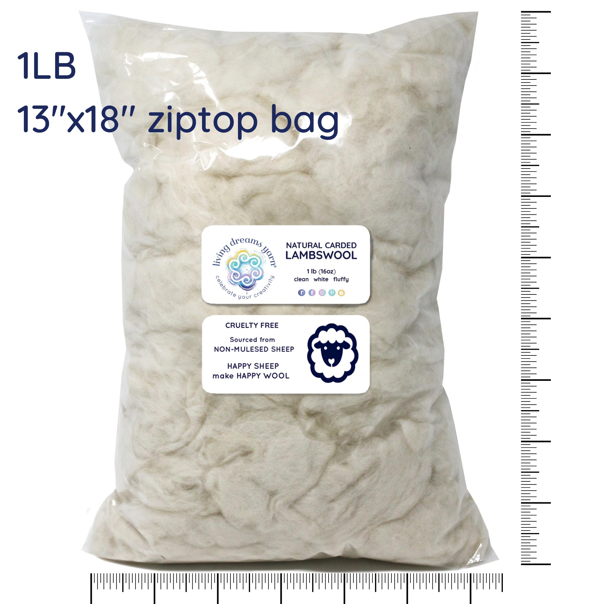 Lambswool Natural White Clean Fluffy Classic Fiber for Toy Stuffing & Filling, 1LB