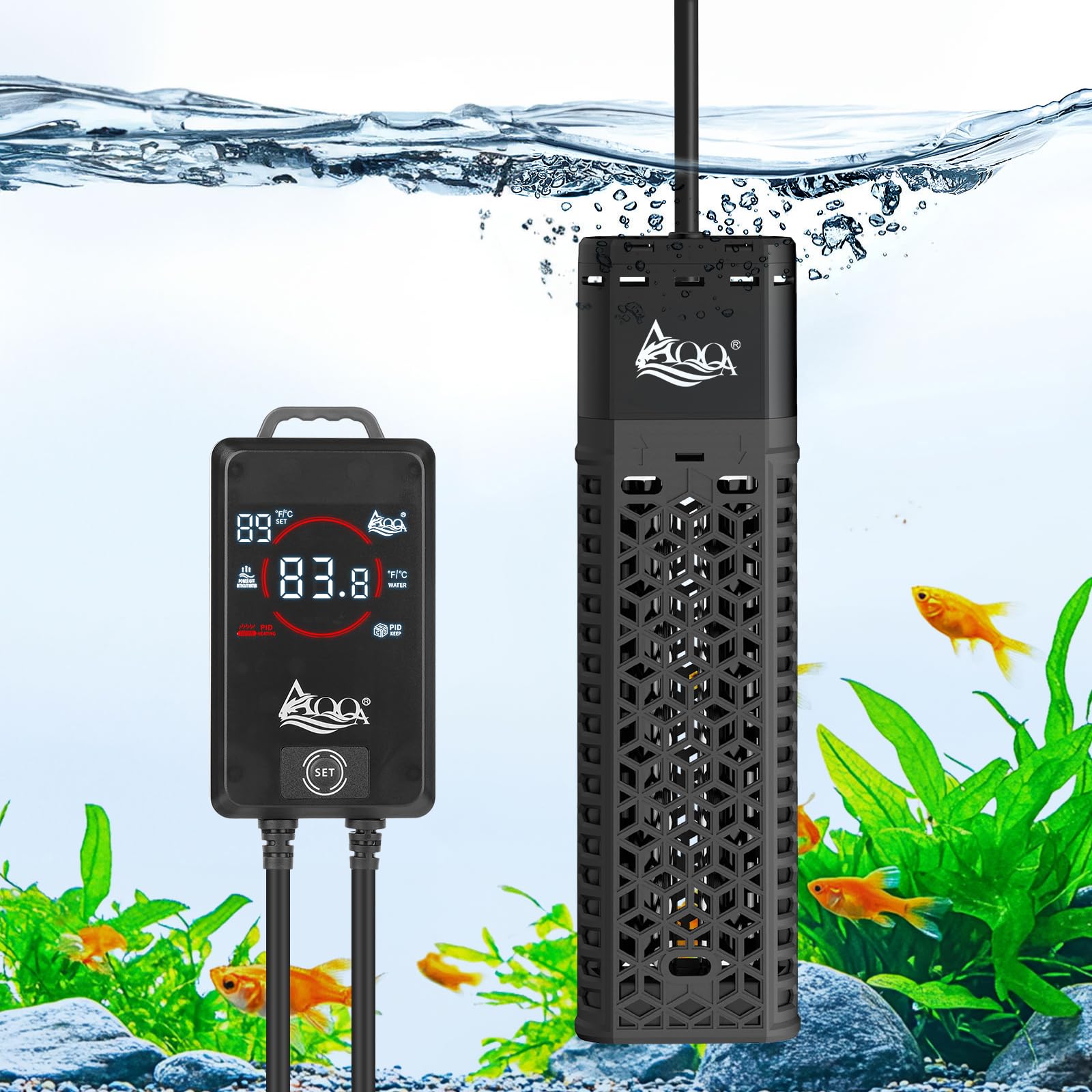 AQQA Fish Tank Heater, 500W Aquarium Heater with Intelligent External Controller, Dry Burning-Resistant & Overtemperature Protection System, for Saltwater & Freshwater