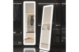 LVZORY Full Length Mirror with Lights, 63"x16" Floor Mirror Dimming & 3 Color Lighting, Free Standing, Wall Mounted Touch Con