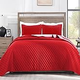 Exclusivo Mezcla Reversible California King Size Quilt Bedding Set with Pillow Shams, Lightweight Quilts Cal King Size, Soft Bedspreads Bed Coverlets for All Seasons - (Red, 112"x104")