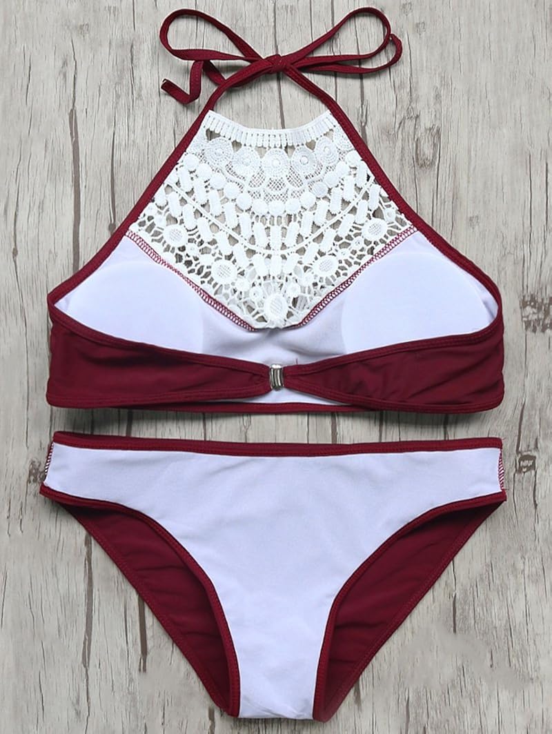 hannea lace spliced cut out halter top bikini