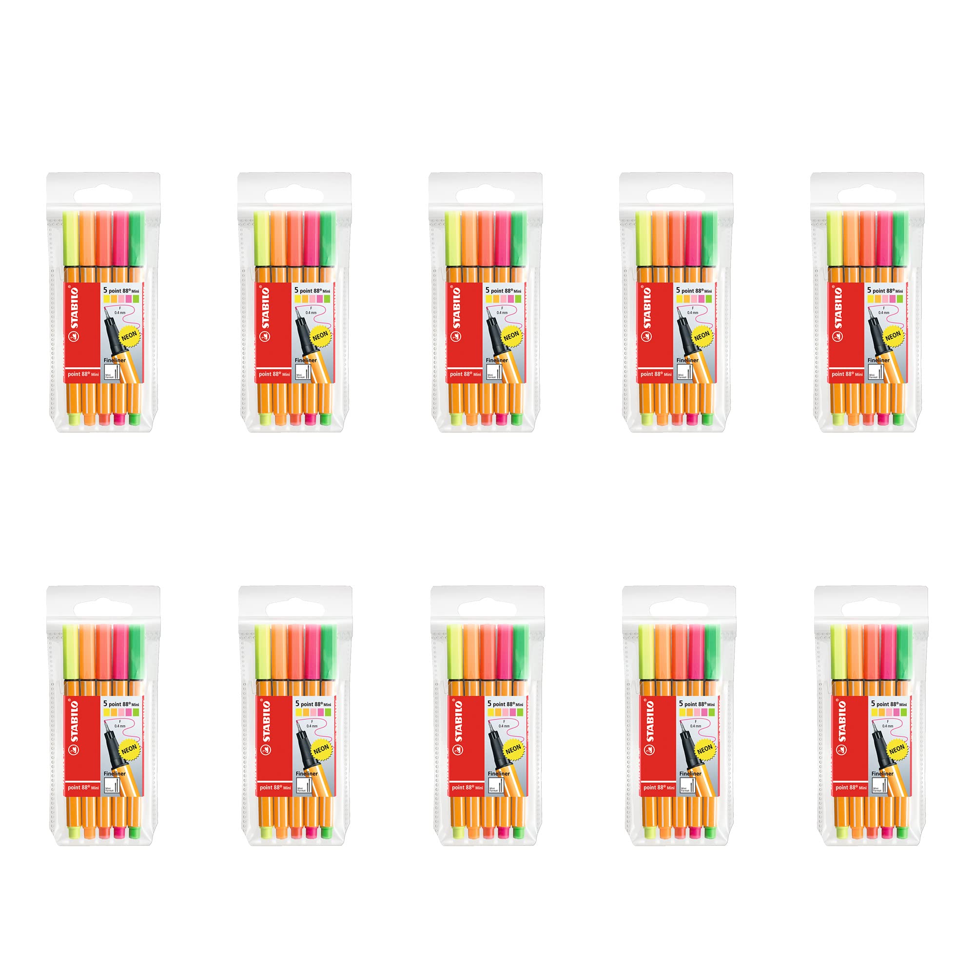 Fineliner - STABILO point 88 MINI - Wallet of 5 - Assorted Neon Colours