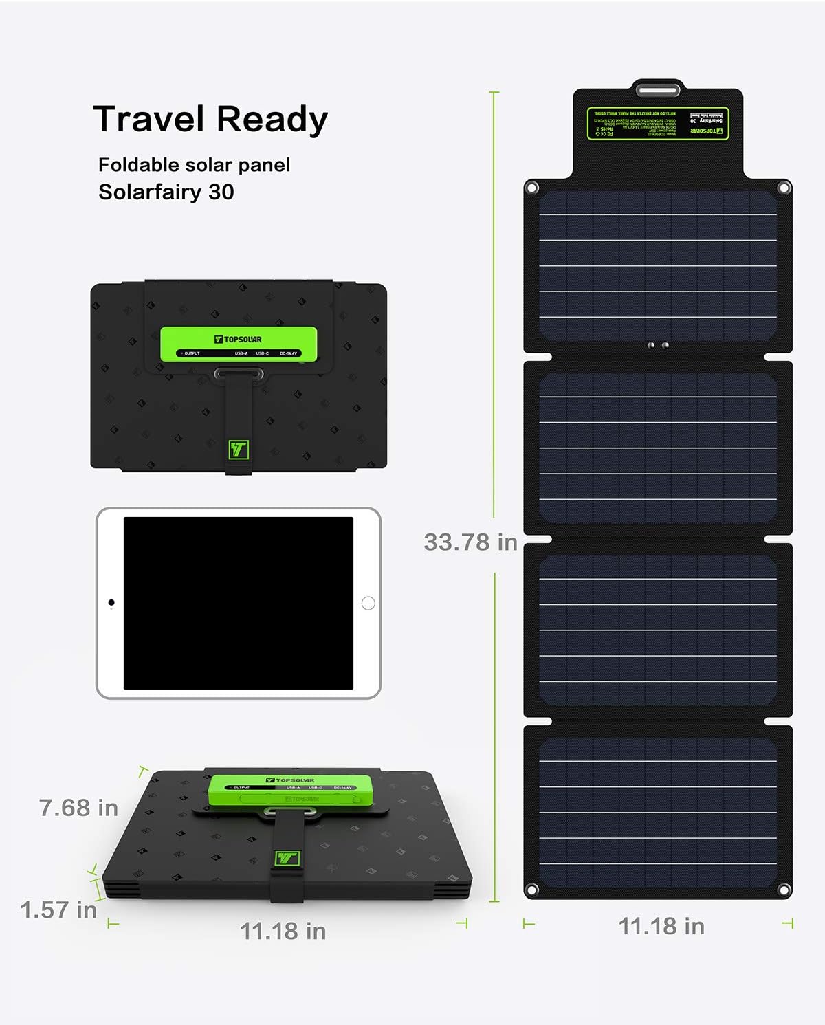 UPGRADE Topsolar SolarFairy 30 Foldable Solar Panel 30W Portable Battery Charger Kit for Cell Phone Power Bank Car Boat RVs Off Grid Charge 12V Batteries & 5V Device: Electronics