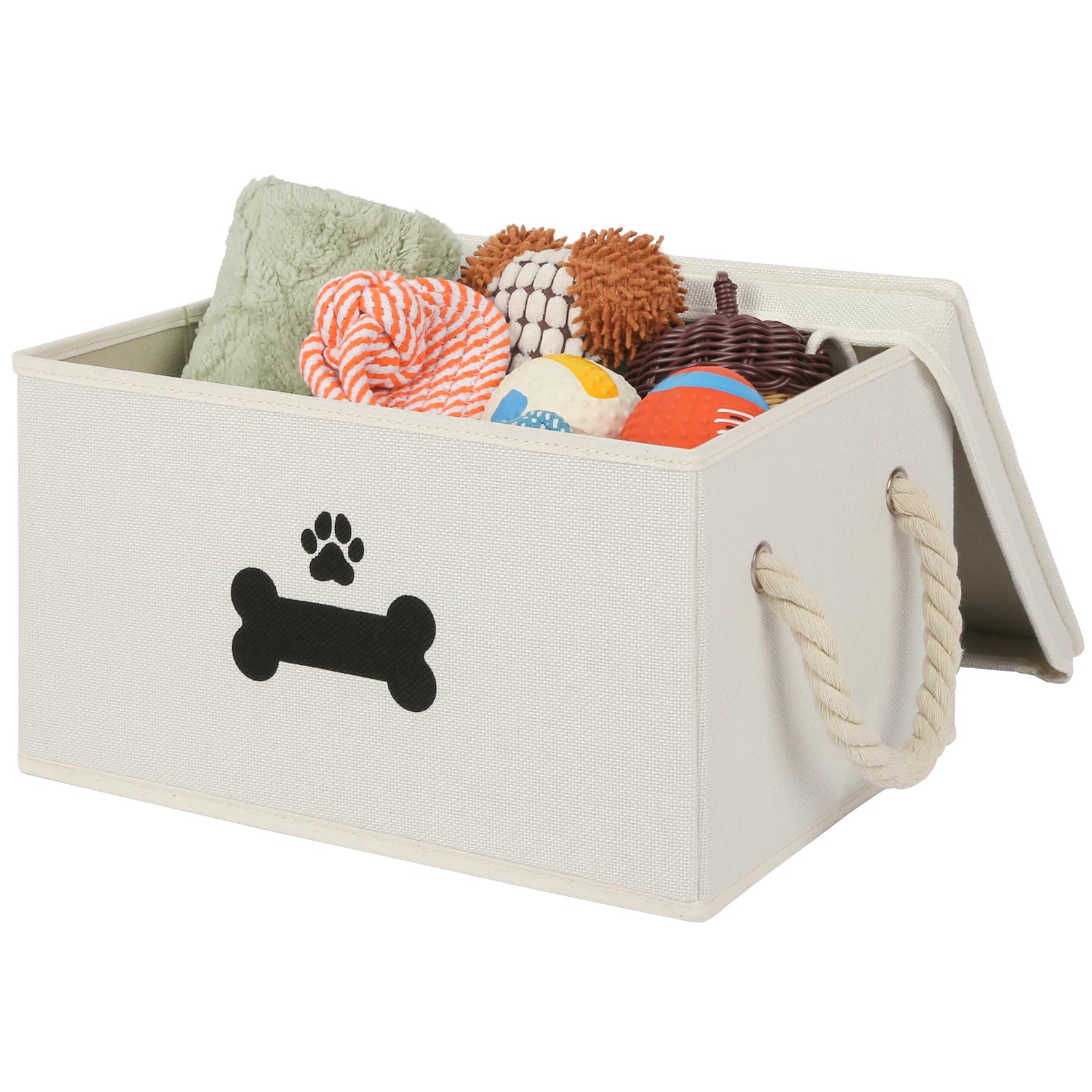 Photo 1 of GreenPetopia Dog Toy Basket with Lid, Dog Basket for Toys, Dog Toy Box with Cotton Rope Handles, Collapsible Storage Bins for Dog Toys, Dog Storage Organizer, Beige