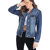 Dilgul Women's Denim Jacket Casual Long Sleeve Basic Button Down Denim Jean Jacket