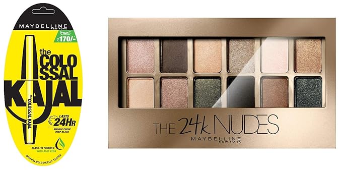 Maybelline New York Colossal Kajal, Black, 0.35g and Maybelline New York The 24K Gold Nude Palette Eyeshadow, 9g