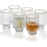 G Meridian Tumbler Glasses set of 6, 11.5 oz Clear with Gold Rim Durable Drinking Highball Cup for Water Soda Juice Milk Coke Beer Spirits Iced Beverage Vintage Style Home Office Desk Everyday Use
