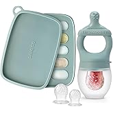 SAMiGO Baby Fruit Feeder Food Pacifier &amp; Freezer Popsicle Mold for Teething | LFGB Silicone, Frozen Fruit Food Teethers for 3-6-12 Months, Freezer Tray, Breastmilk Popsicle, Baby Led Weaning &amp; Feeding