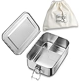 HaWare Stainless Steel Bento Box, 29oz (850ML) Leak-Proof Lunch Box for Kids Adults, 3 Compartments Food Containers with Removable Dividers and Bag, Metal Lunch Containers for Snack Meal Sandwich