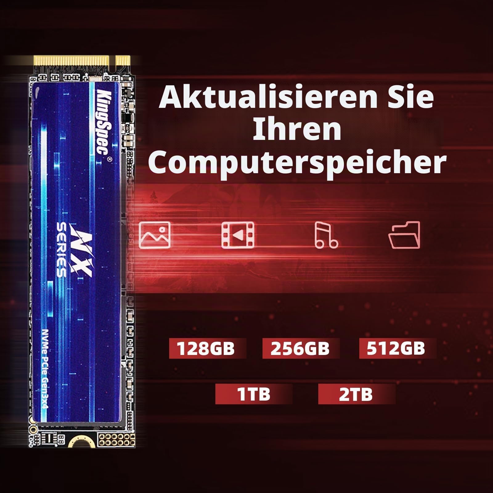 KingSpec NX-2280 512GB SSD NVMe M.2 PCIe 3.0 Gen 3x4 Gaming Solid State Drive, Up to 3500MB/s Read, 3D NAND Flash Internal SSD for Desktop/Laptop 5