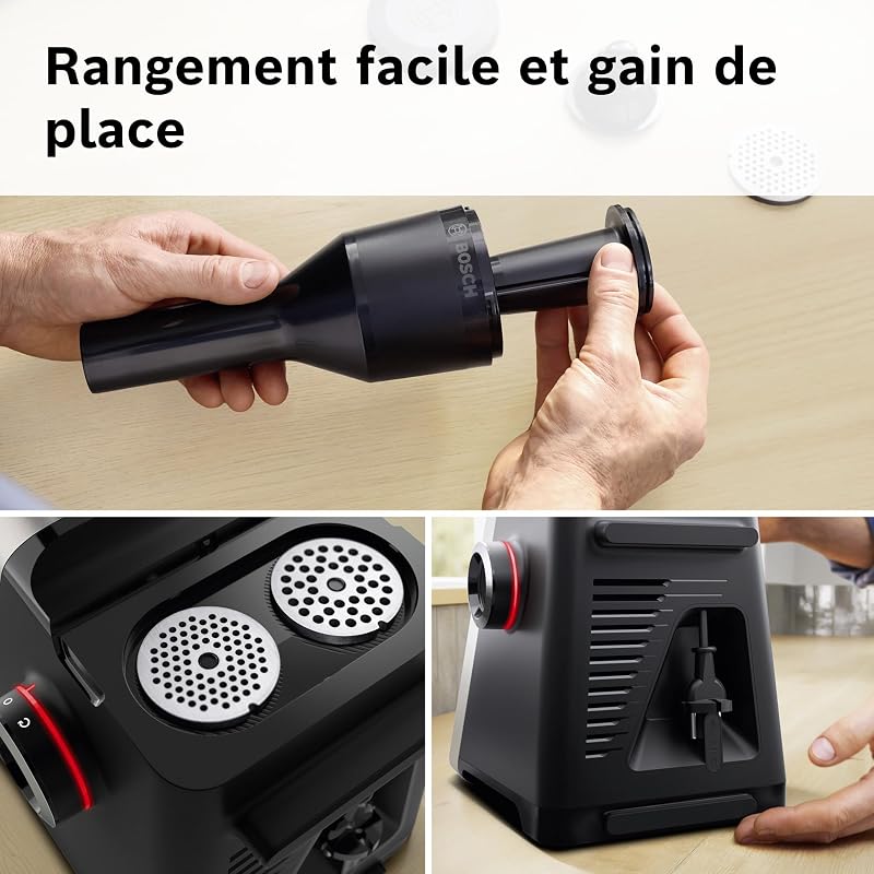 MultiPower Série 8, hachoir multifonction, puissance moteur bloqué 2500 W, hachoir à viande, râpe, accessoires saucisse et kebbe, noir, MFWS840M