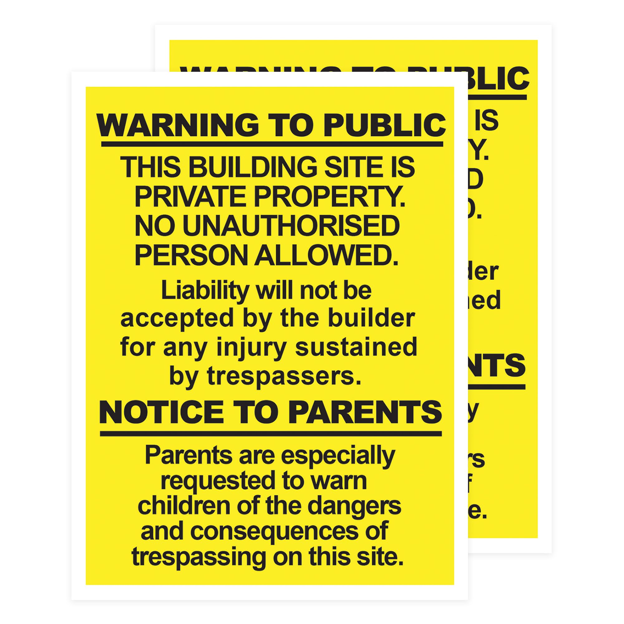 RDLCAR Building Site Warning Signs 1mm Thick PVC Pack of 2 Durable 300mm x 400mm Public Safety Signage High Visibility Weatherproof Portrait