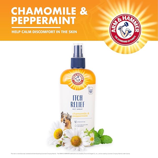 ARM & HAMMER FOR PETS ITCH RELIEF SPRAY FOR DOGS, SOOTHING DOG SKIN SPRAY TO HELP CALM ITCHY AND IRRITATED SKIN AND HOT SPOTS BETWEEN BATHS, CHAMOMILE & PEPPERMINT SCENT, 8 FL OZ
