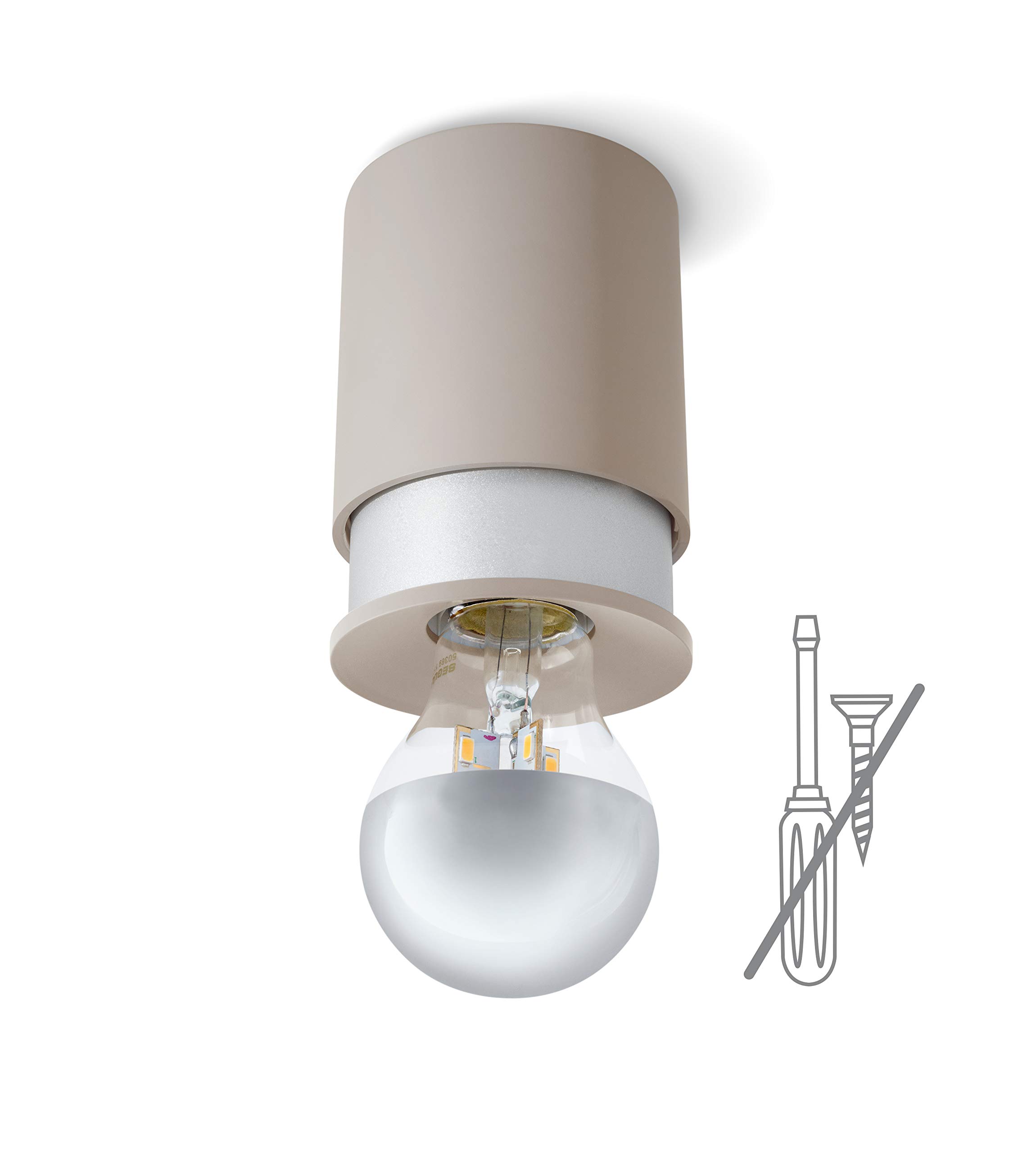 Twister Living Ceiling Light, Sand Finish | Easy One-Hook Installation, No Screws Needed | Patent-Protected E27 Lamp for Quick Setup