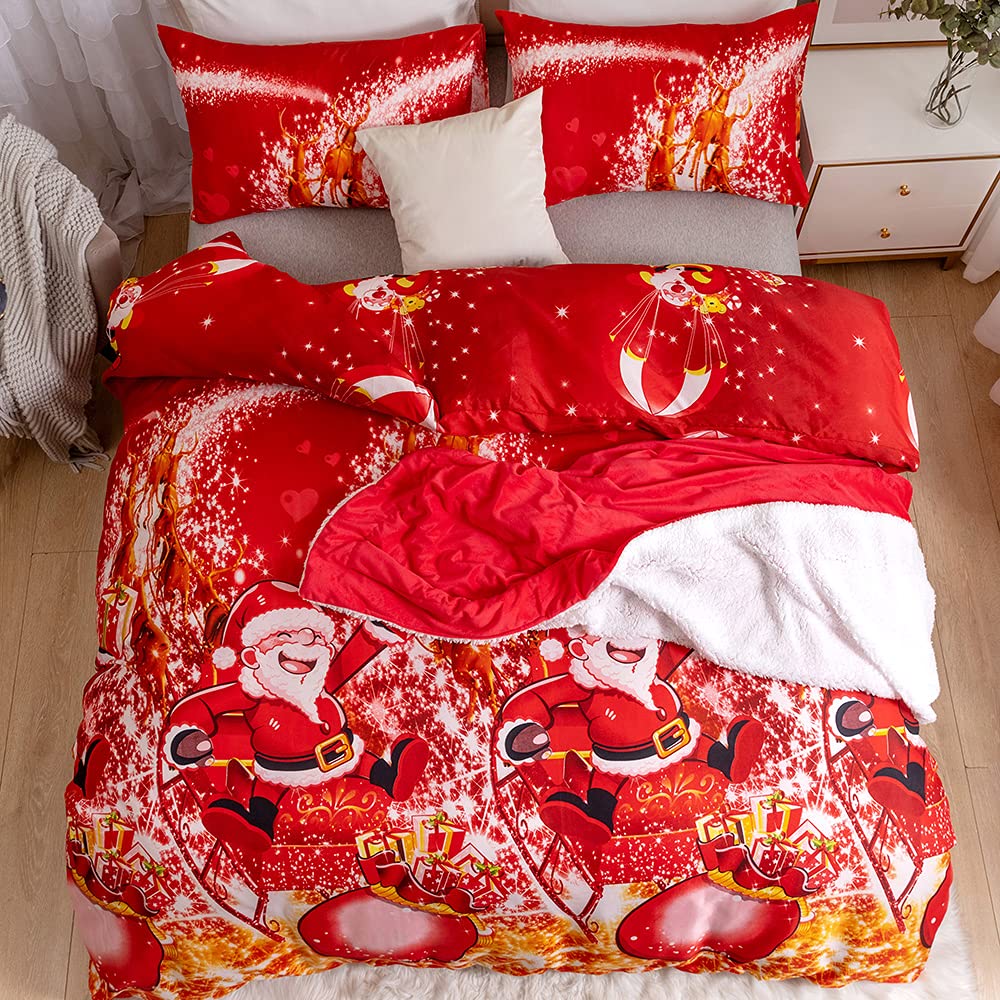Christmas Royal Santa Claus Merry Xmas Kitty Duvet Quilt Cover & Pillowcase Bedding Set Multi-Colour Snowman Presents Set Ultra Soft Easy Care, Modern Design (King, Royal Santa)