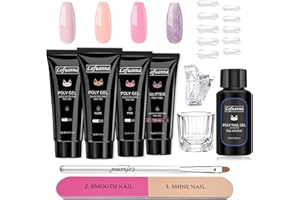 Lofuanna Poly Gel Nail Kit - 4 Colors Poly Gel Poly Nail Gel Kit with Nail Forms Slip Solution Professional Poly Gel Kit for Beginner Builder Gel Poly Extension Gel Nail Kit Salon at Home