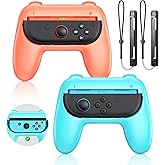 WAXITY [Fit For switch1/2] Hand Grips for Switch 2 (2025)/OLED, Ergonomic Comfort&Wear-Resistant Handle Grips for Joy Cons Controller Accessories Kit Control Handle for Switch 2 (Orange& Blue)