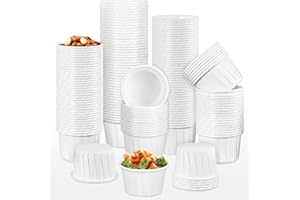 VOKOY 2 oz Paper Souffle Portion Cups [Pack of 200], Small Paper Jello Shot & Condiment Cup, Disposable Sample Cups for Tasting, Ketchup, Sauce, Medicine, Measuring, Dessert, Snack, Nuts