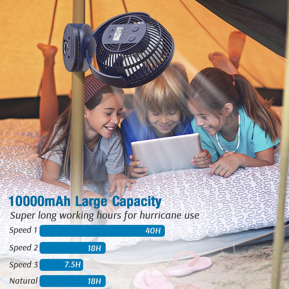 10000mAh Battery Operated Clip On Fan with Hanging Hook, Super Strong Airflow, 4 Speeds, Sturdy Clamp, Timer, Portable Camping Fan for Desktop Tent Treadmill Golf Cart Hurricane, Last 40 hrs, 7 Inch: Baby