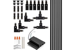 H Track Lighting Rails Kit - iCreating 20ft Black Track Light Tracks 3 Wire with Floating Canopy Connector, I and L Connectors for Single Circuit H Type LED Tracks Lighting Head Fixtures