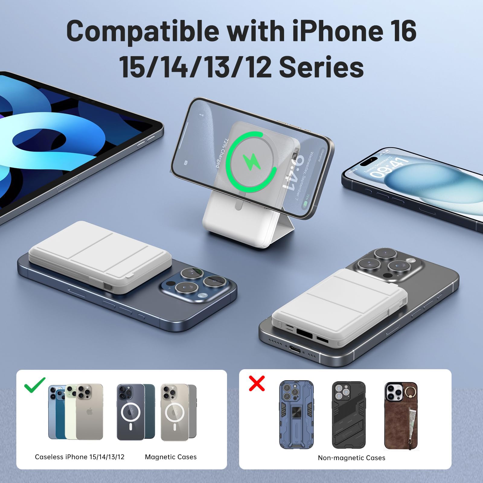 Azmuth Power Bank, für Magsafe Powerbank iPhone 10000mAh, Magnetische Power Bank Wireless Schnellladen mit LED Display Tragbares Ladegerät Akkuspack für iPhone 17/16/15/14/13/12/Pro/Pro Max