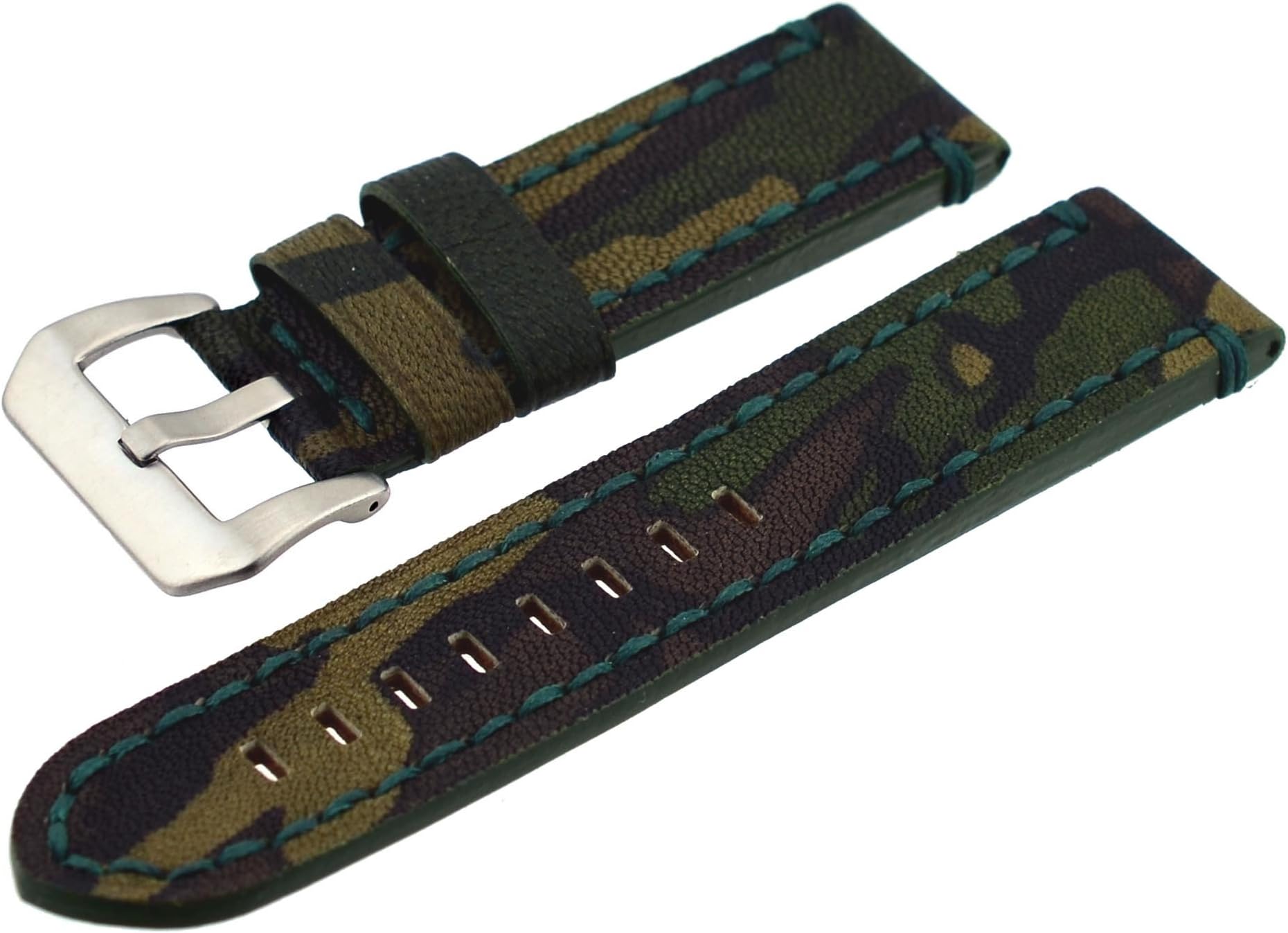 Italian Design Camouflage 24mm Water Resistant Thick Genuine Leather Replacement Band