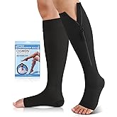 CASMON 15-20mmHg Zipper Compression Socks for Women and Men, Knee High Compression Stockings, Medical Open Toe Support Socks for Varicose Veins, Post-Surgery, Swelling, Nurses, Pregnancy (1 Pair)