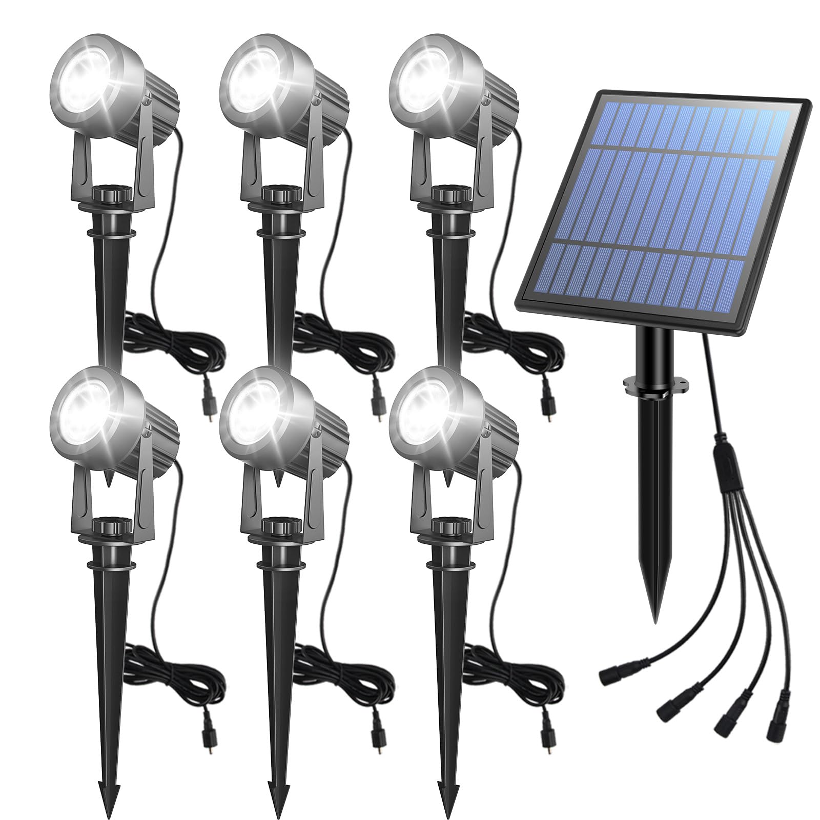Photo 1 of APONUO Solar Spot Lights Outdoor 6-in-1 Solar Landscape Lights Dusk to Dawn Solar Uplights IP65 Waterproof 9.8ft Cable Outdoor Spot Lights for Yard Pathway Garden Tree Decoration (Cool White)