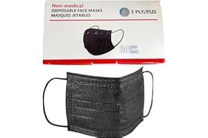 Non-Medical Disposable Face Masks, 3-Ply, Black, 50-Pack