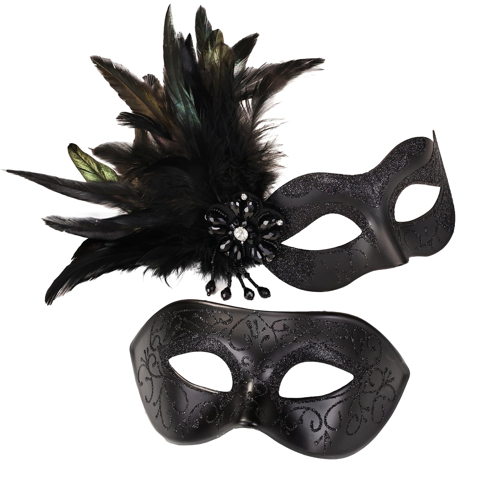 MYSEUNI Black Couples Masquerade Mask Set - Venetian Mask Men & Women for Masquerade Party, Mardi Gras, Halloween, Christmas