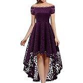 Dressystar Women's Lace Cocktail Dress Hi-Lo Off Shoulder Bridesmaid Swing Formal Party Dress