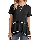 Umenlele Women's Peplum Asymmetric Hem Round Neck Short Sleeve Casual Blouses T-Shirt