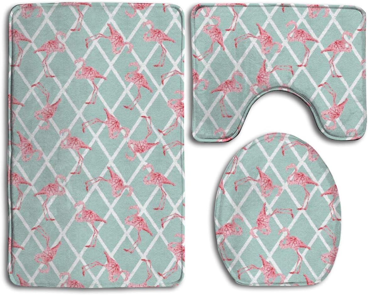 N/A Badezimmerteppich-Set, 3-teilig, Aquarell-Flamingos Blau/Pink