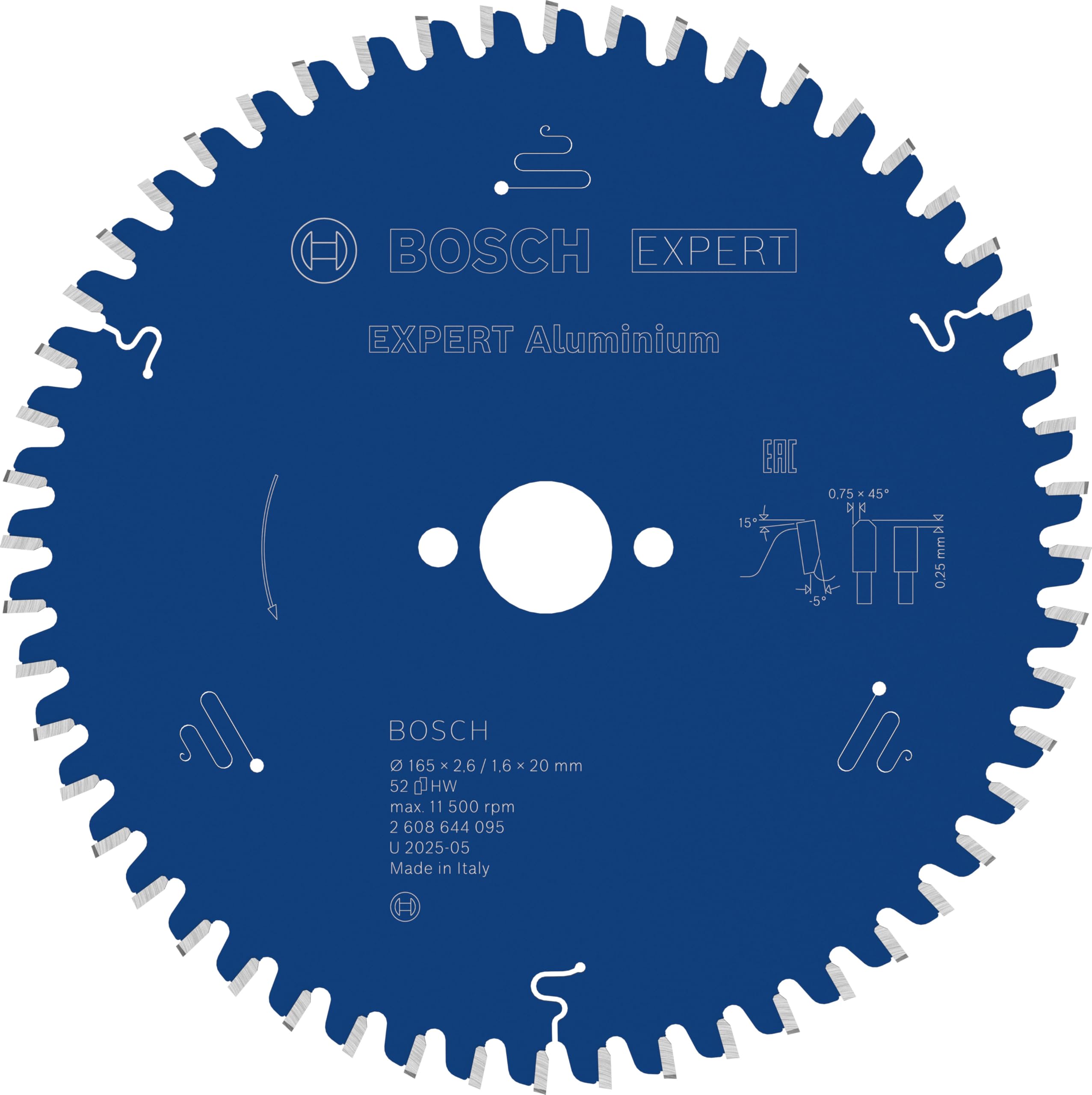 Bosch 2608644095 Circular Saw Blade Expert For Aluminium 165 X 20 X 2.6 Mm, 52