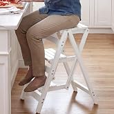 Step Stool for Adults/Step Ladder/Counter Chair | 3-Step Folding Portable Wooden Step Stool, Anti-Slip &amp; Lightweight (White)
