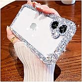Cavdycidy Designer Compatible with iPhone 16 Bling Clear Case for Women,Cute Glitter Phone Case with Sparkle Rhinestone Diamond Camera Protection,Airbag Anti-Fall Crystal Hard Cover for Girl
