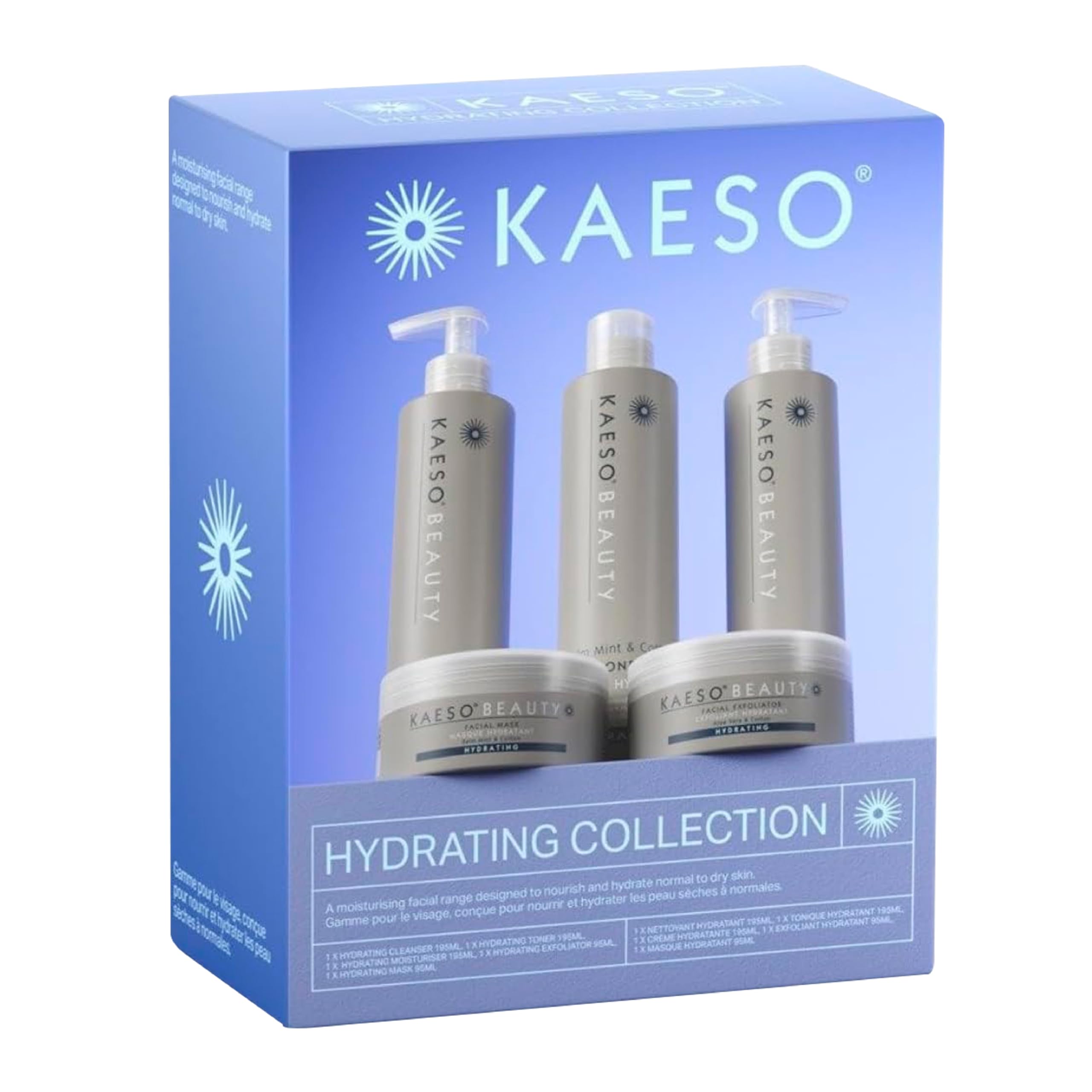 Kaeso Hydrating Facial Collection Kit – Complete Skincare Set with Cleanser, Toner, Exfoliator, Mask & Moisturiser – Professional Hydration Routine