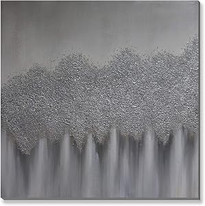 3Hdeko - 3D Gray Abstract Canvas Wall Art 100% Hand-painted Silver Glitter Sand Embellished Textured Painting for Living Room Bedroom, 30X30inch Modern Grey Home Decor, Ready to Hang