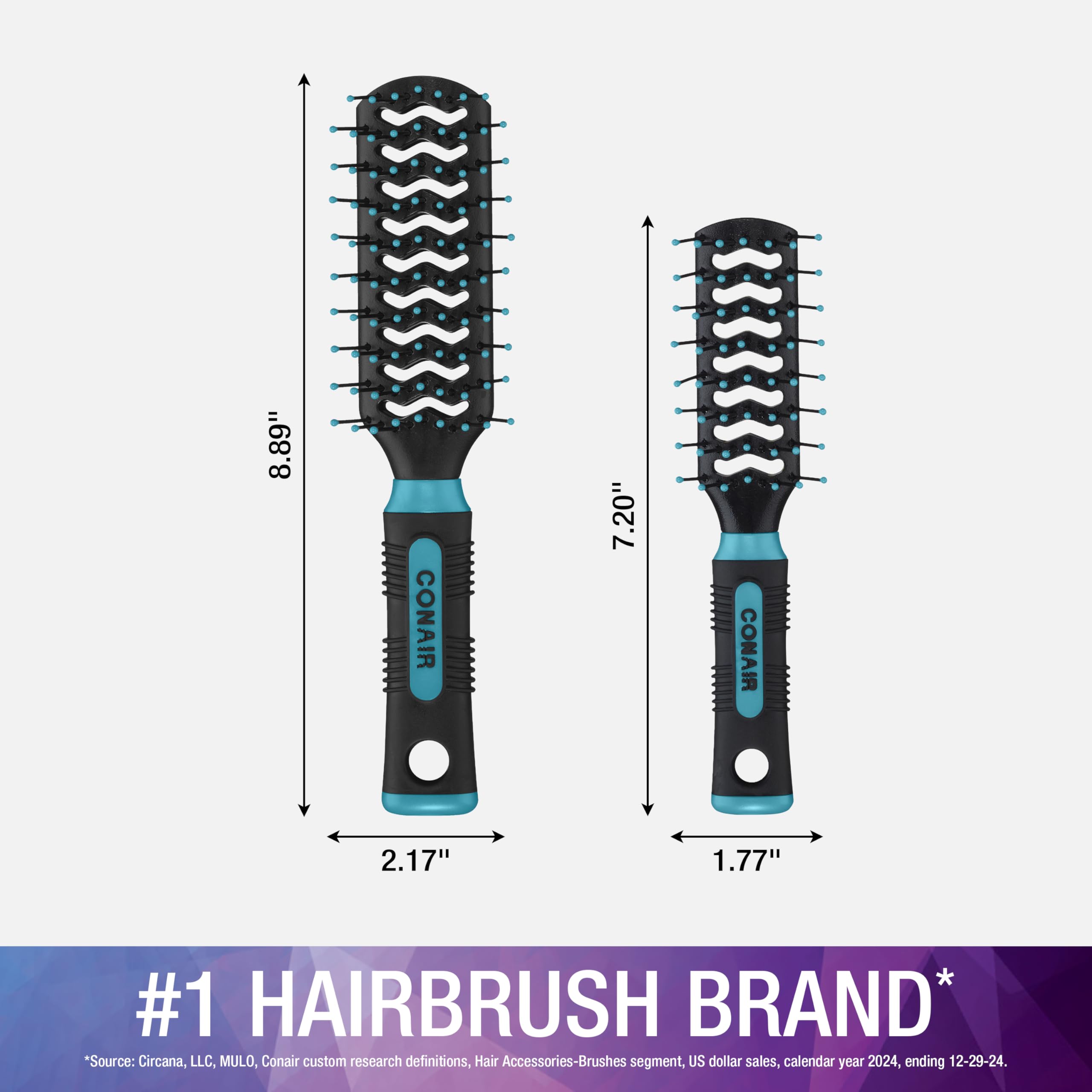 Conair Grip & Lift Vent Hairbrush 2PK, Full-Size and Mid-Size Brush Set, Nylon Bristle Hairbrushes for Blowout Styling, Value Pack