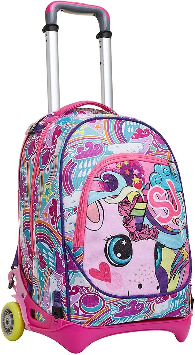 Sj Gang Trolley New Tech, Puppies Di, Rosa, 3in1 Backpack Use with Cross-Over System, School and Leisure, Pink