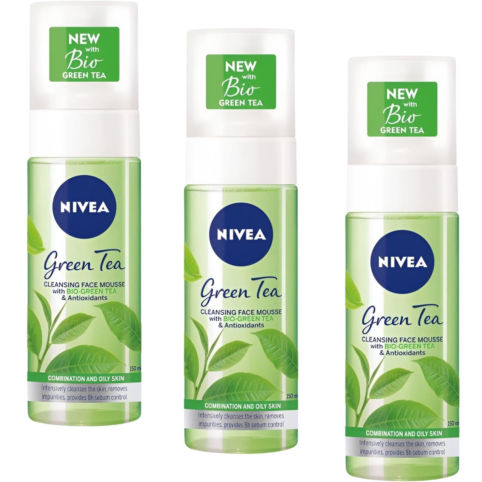 NIVEA Cleansing Face Mousse Green Tea, 150 ml (Pack of 2) Enriched with Organic Green Tea Extract, Has Antioxidant, Antiseptic, and Rejuvenating Properties, Reducing Oiliness and Promoting Healthy