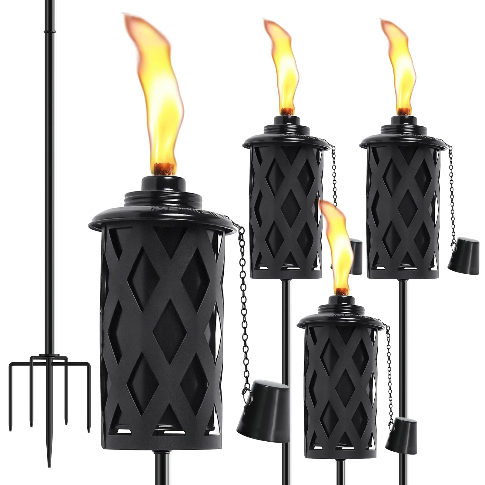 Photo 1 of SSNEWOG 4 Pack Citronella Torches for Outside, 16 Oz Outdoor Garden Torches with 5-Prong Grounded Stake, 59 Inch Metal Torch for Home Décor, Outside Torches for Backyard, Garden, Patio
