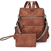 Puwuzixi Backpack Purse for Women, Waterproof PU Leather Backpack, Anti-Theft Women Back pack, Lightweight Fashion Multipurpose Convertible Shoulder Bag Handbag, Brown