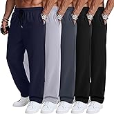 August Alley 5 Pack Men's Baggy Sweatpants Straight Leg Open Bottom Joggers Elastic Drawstring with Pocket Athletic Pants